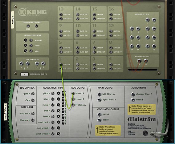 LFO CV routed to Kong
drum pad