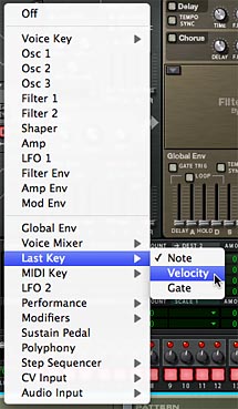 Last Key > Velocity
mod source